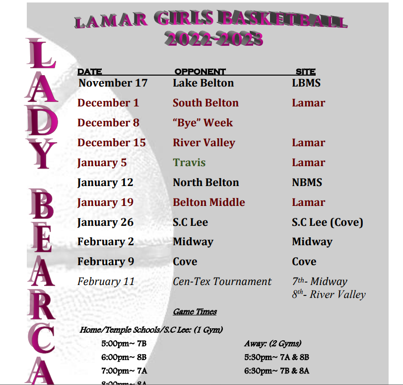 Lady Bearcat Basketball Schedule